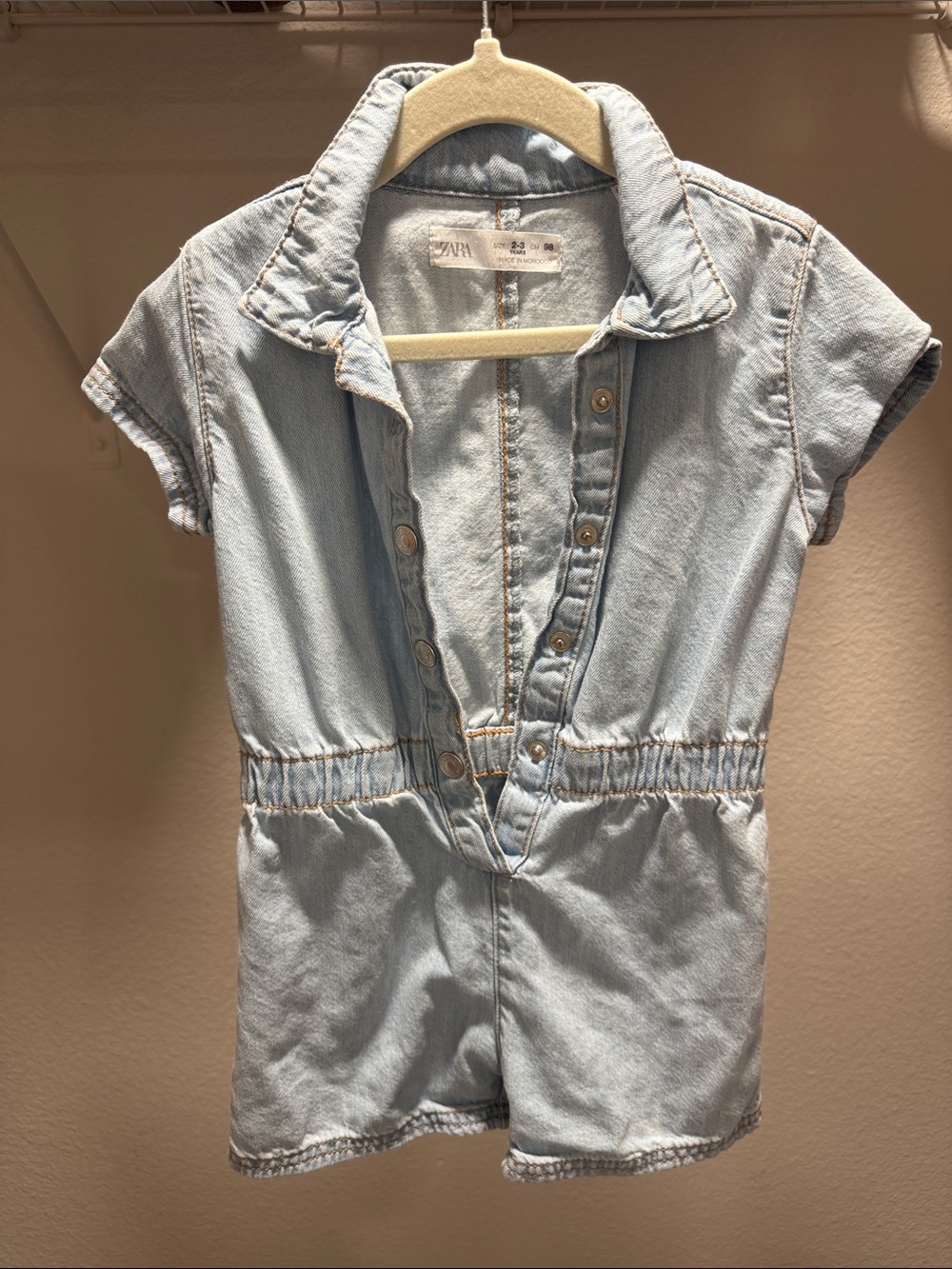 Zara Toddler Light Blue Denim Short Sleeve Romper Size 2-3T